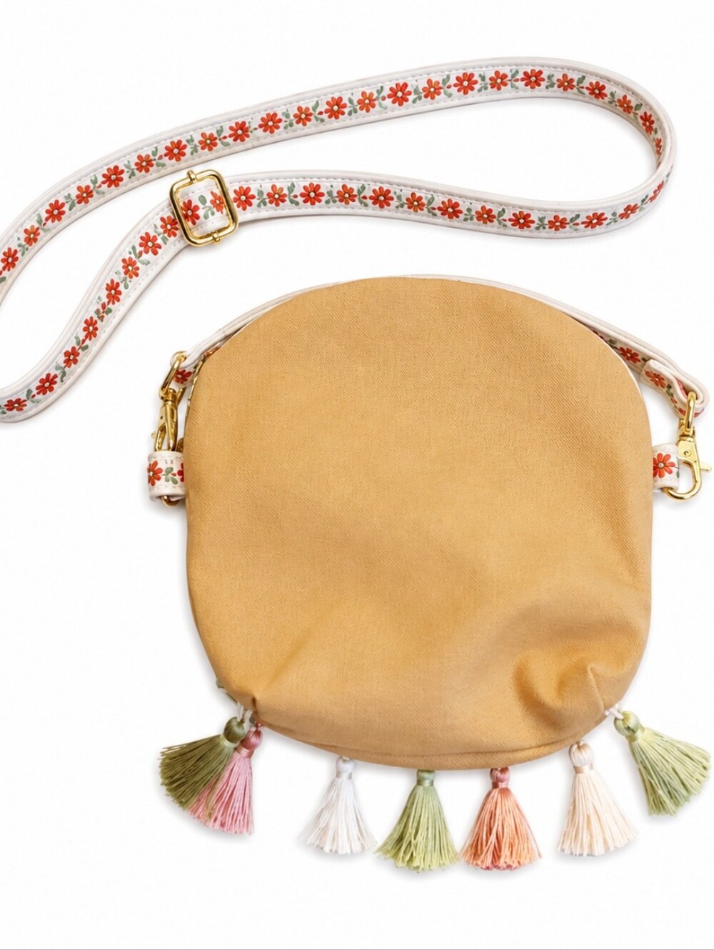 Boho Embroidered Crossbody Bag Tassel Canvas Purse Floral Festival Cottagecore - Picture 2 of 3